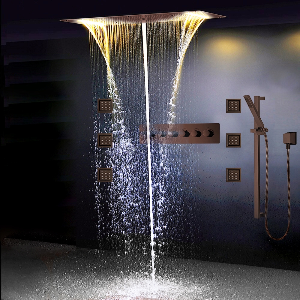 BathSelect LED Electric Power Embedded Ceiling 5-Way Shower Head With Body Jet & Hand-Held Shower